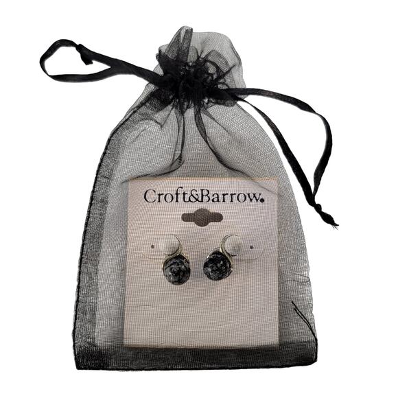 Croft & Barrow Black White Silver Faux Stone Stud Earrings Pierced Free Gift Bag - Picture 8 of 8
